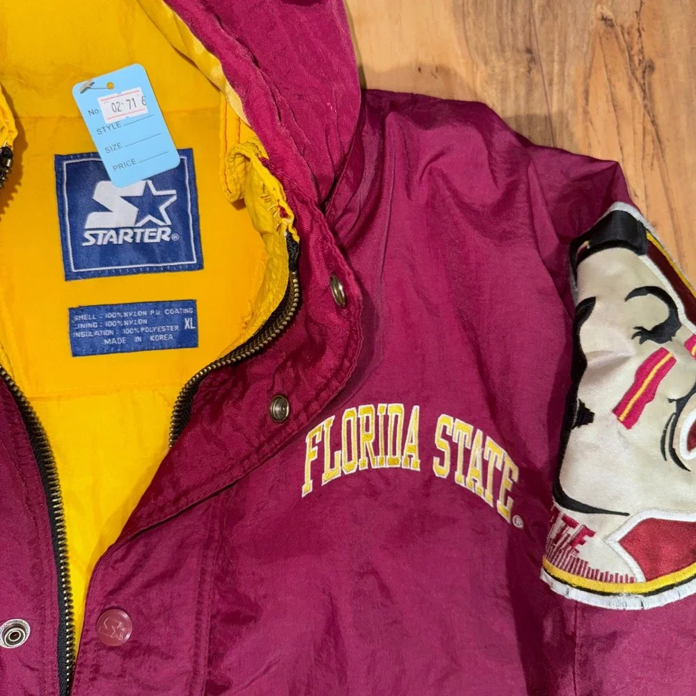 Vintage Starter Florida State Seminoles Hooded Puffer‎ Jacket Maroon XL NCAA